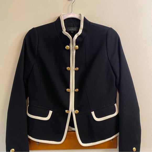 Talbots Military Jacket Gold Buttons Black W/ White Trim Jacket Women’s Sz 2 - Picture 3 of 16